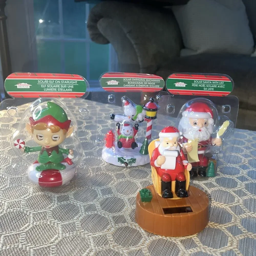 HOLIDAY Themed solar powered dashboard dancers Lot 4- Santa w List, Snowman, Elf